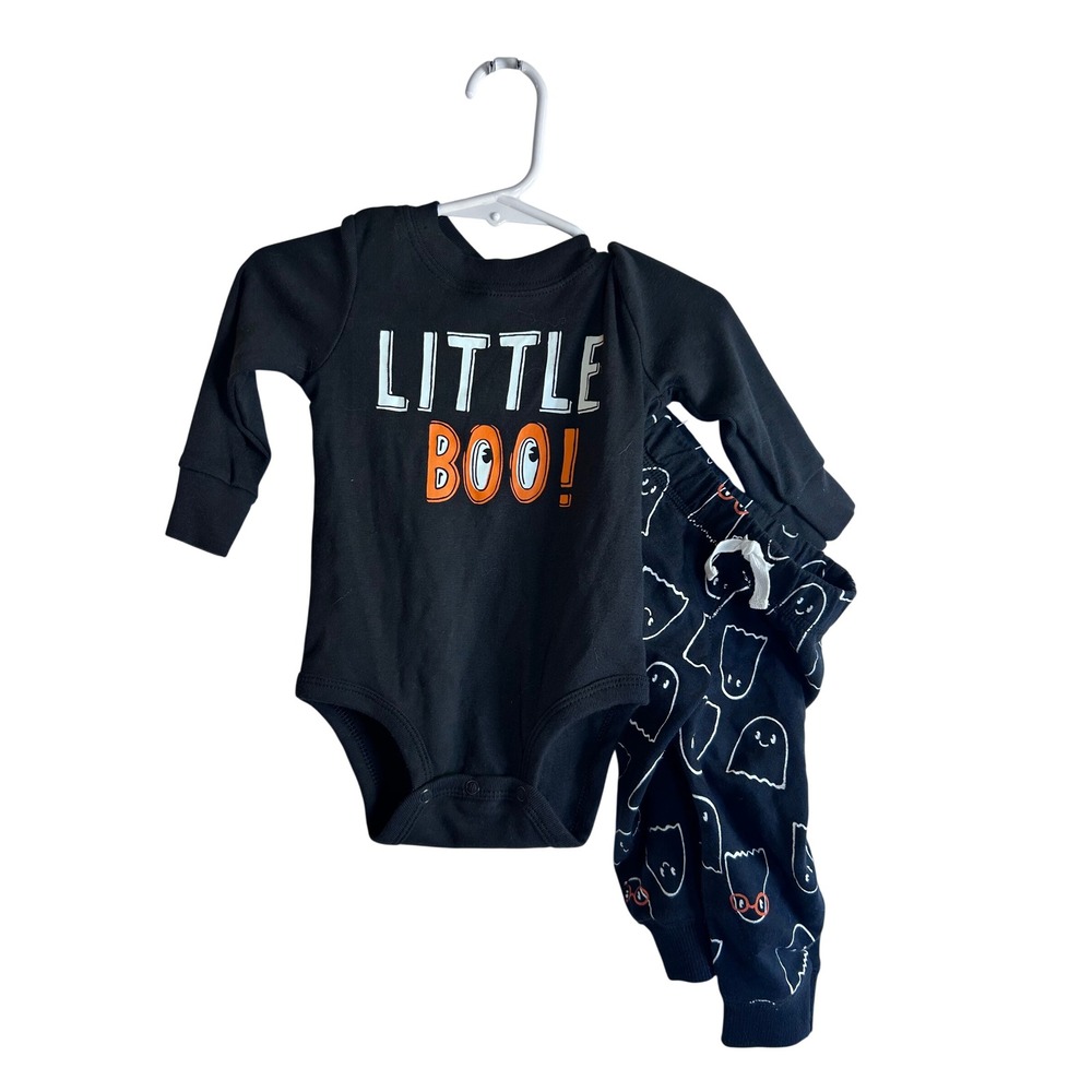 Carter's 2-Piece Halloween Set 6M Black Little Boo Ghost Bodysuit Pants Kids